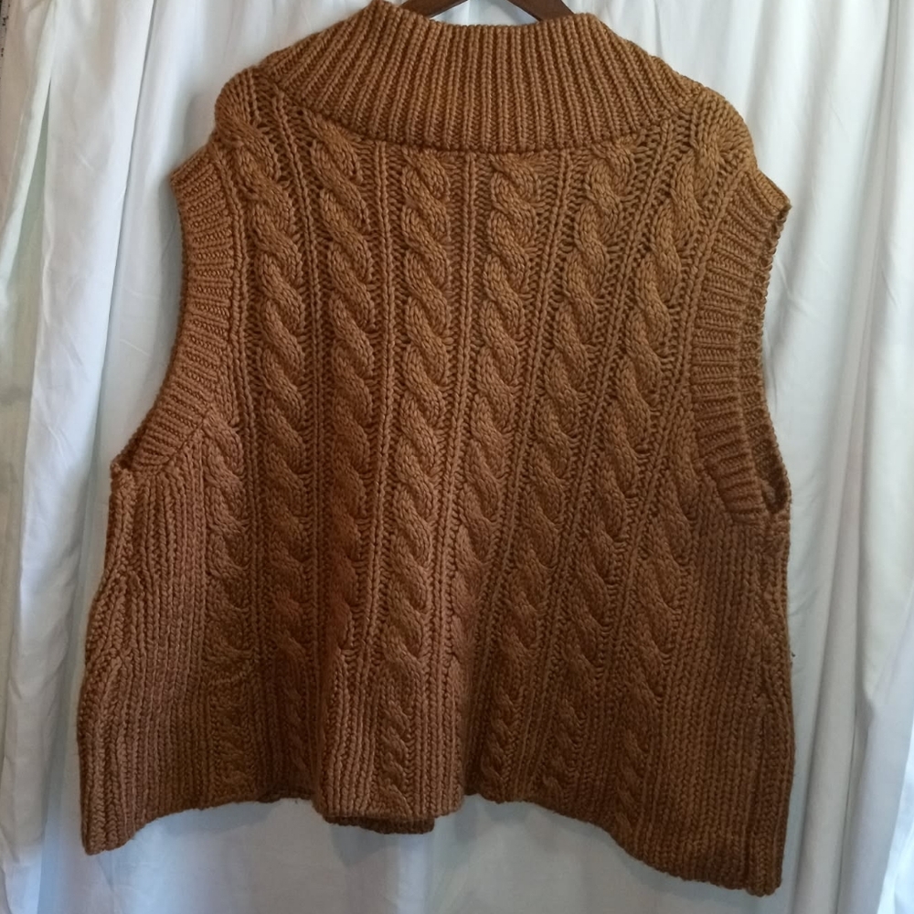 Motto 2x Plus Shawl Collar Cable Knit Vest - Brown Cozy Casual Button Sweater - Picture 2 of 5